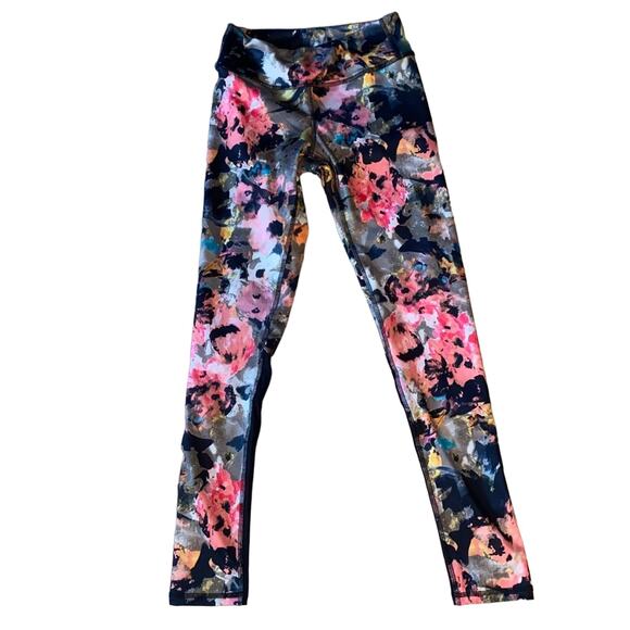 KOS USA full length coral colored Printed athleisure leggings tights mesh back - Picture 5 of 6